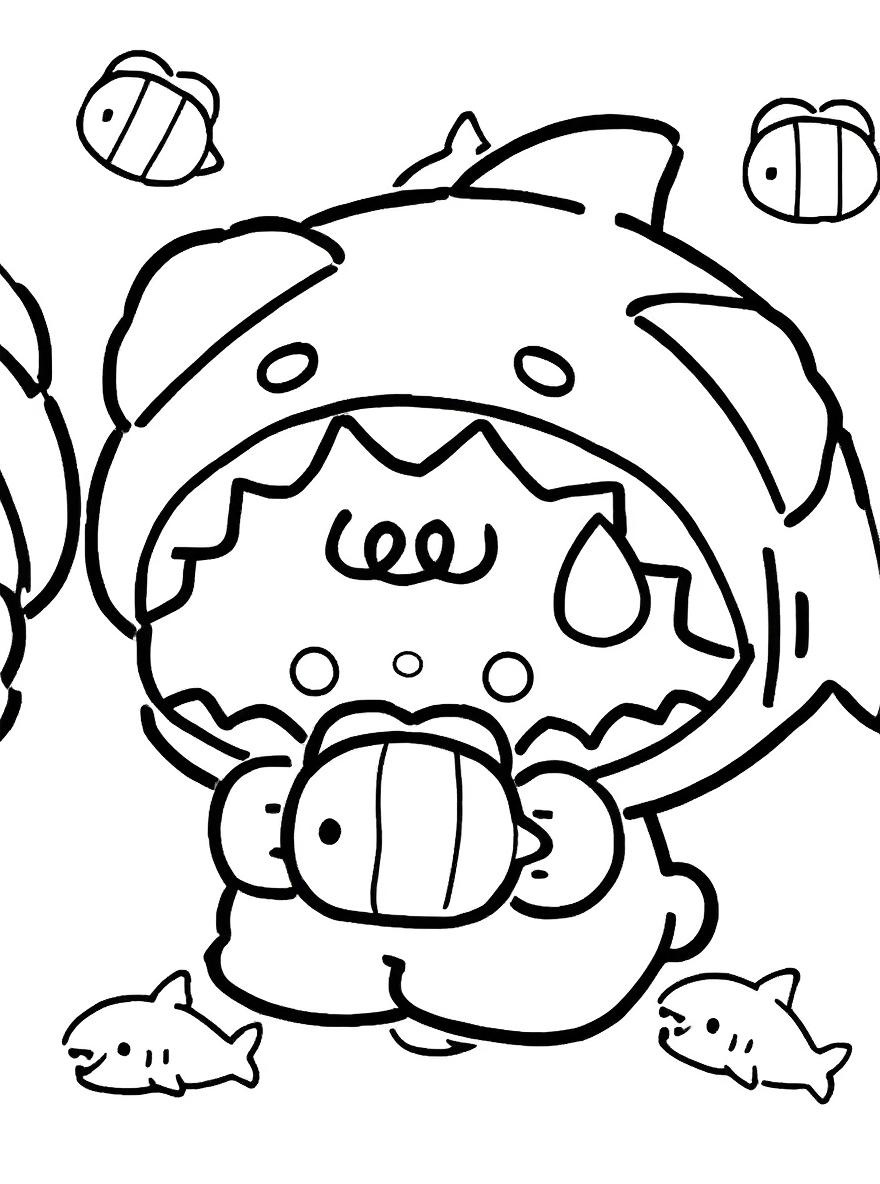 Cinnamoroll shark costume coloring page