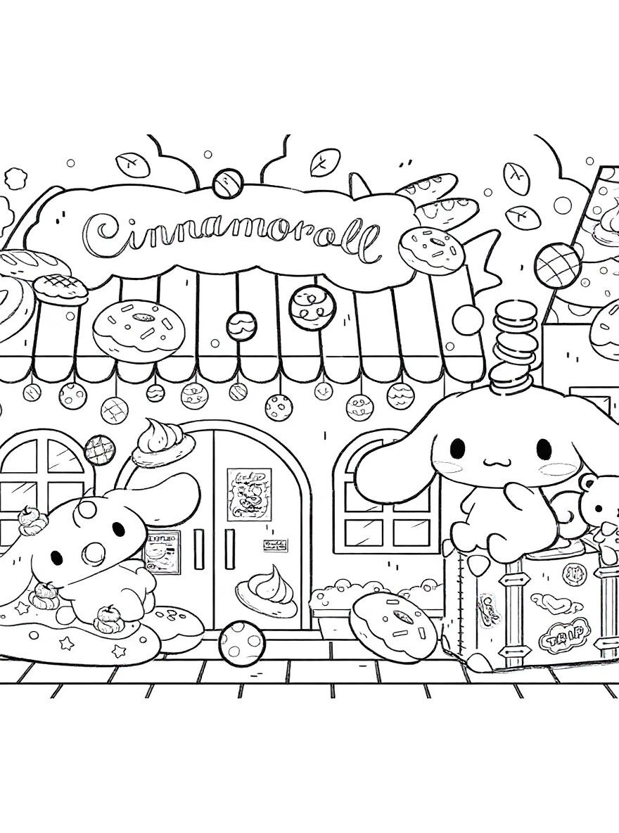 Cinnamoroll sweet shop coloring page