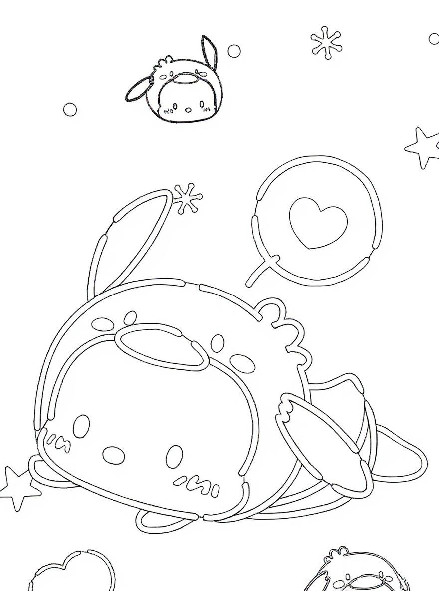 Cute Pompompurin and Snowflake Coloring Page
