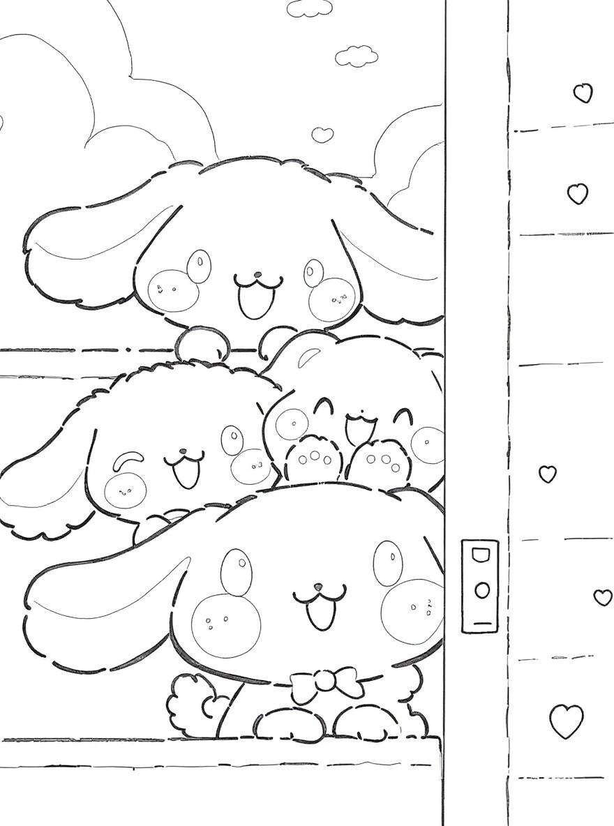 Happy Cinnamoroll friends coloring page