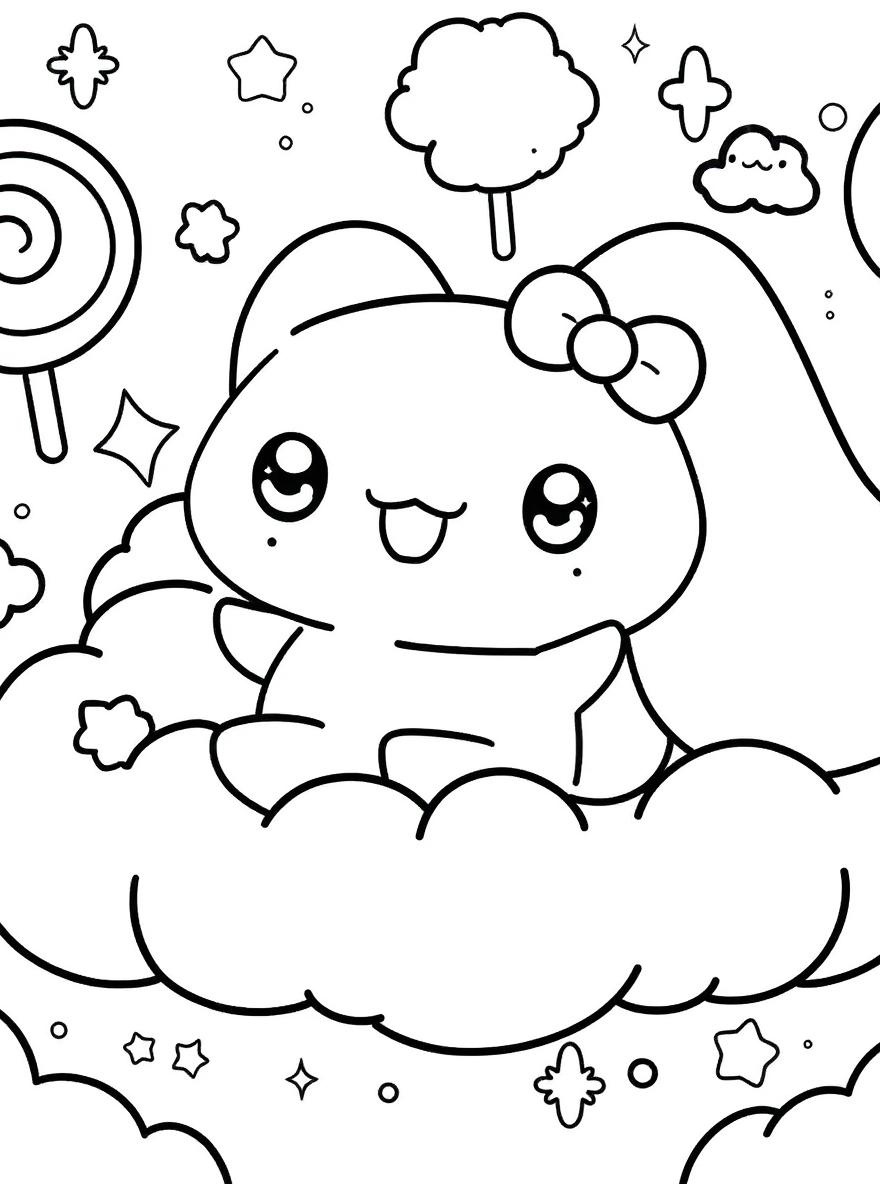 happy cinnamoroll on cloud coloring page