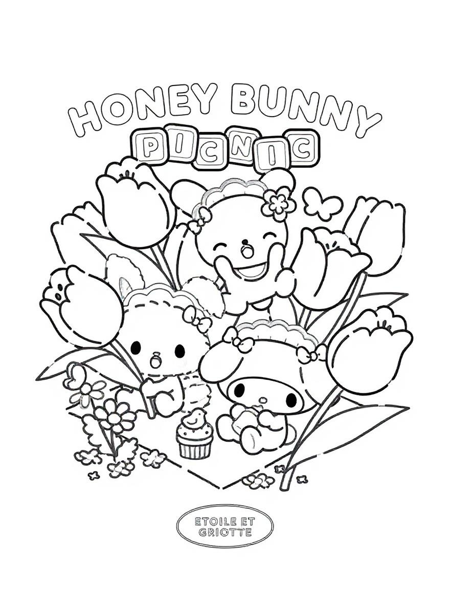 Honey Bunny Picnic with Sanrio Characters coloring page