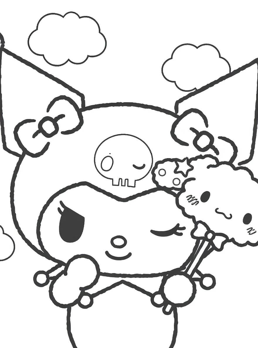 Kuromi with a cloud coloring page