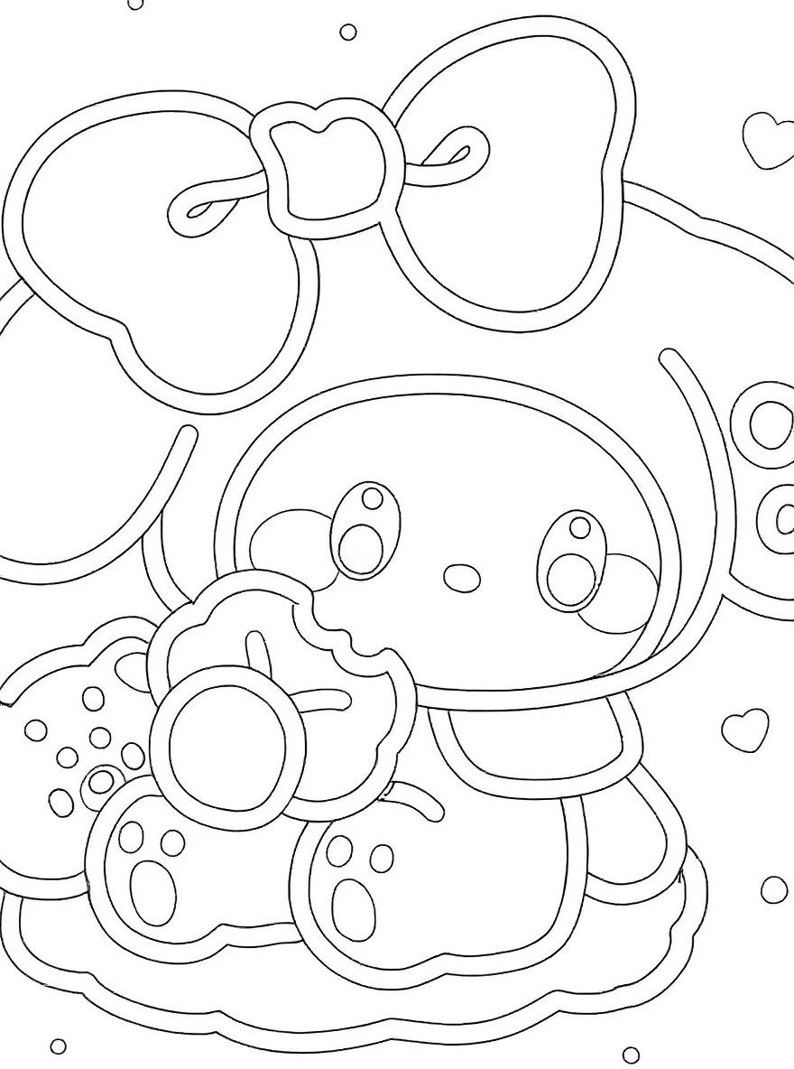 My Melody eating a cookie coloring page