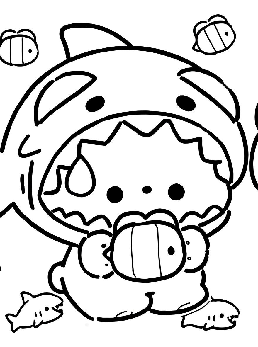 Shark costume cinnamoroll coloring page