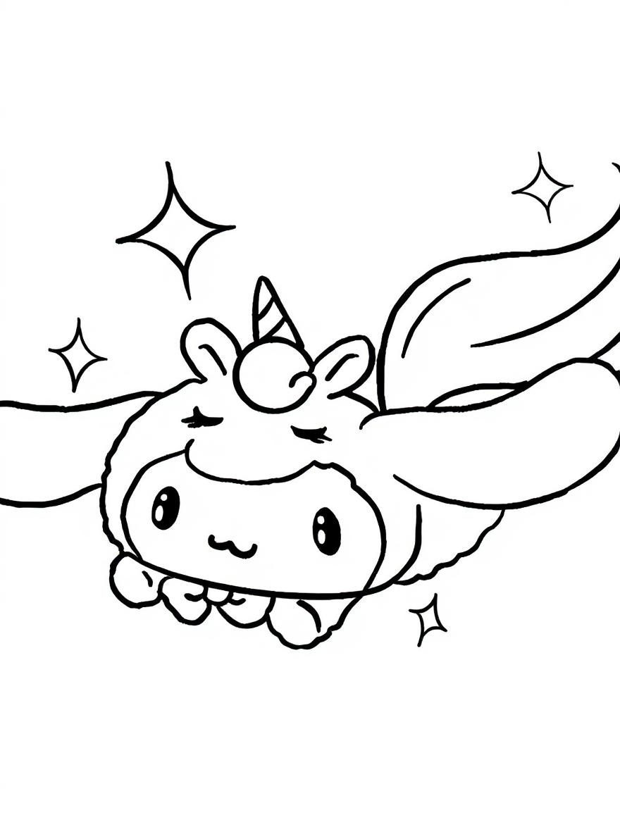 Unicorn cinnamoroll flying coloring page