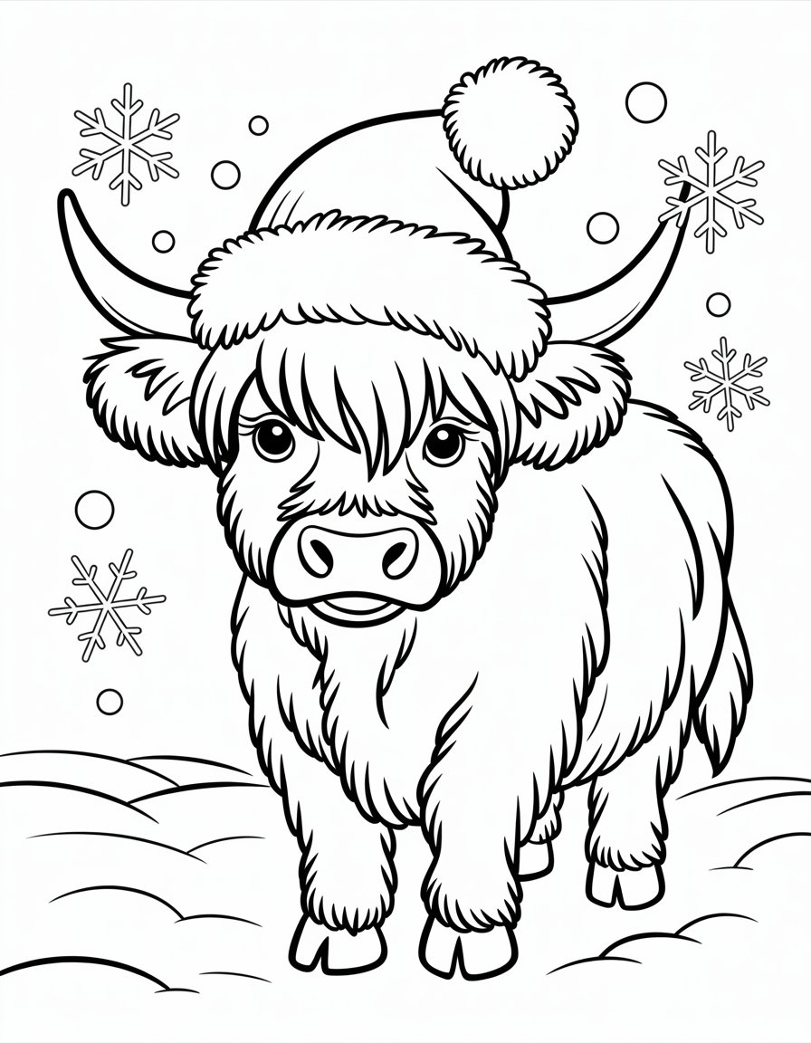 christmas highland cow coloring page