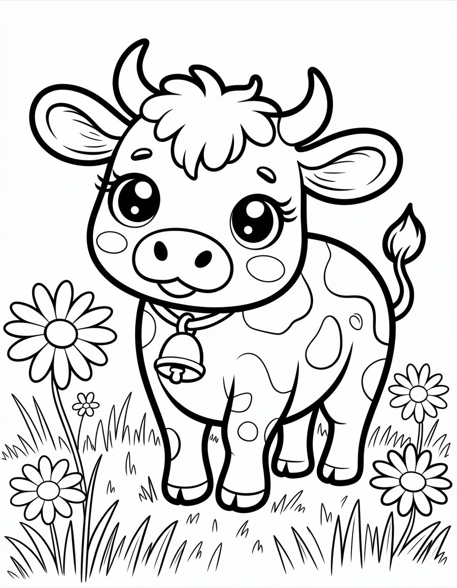 kawaii cow coloring page