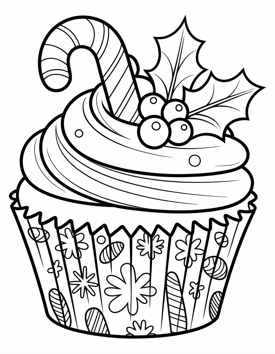 christmas cupcake coloring page