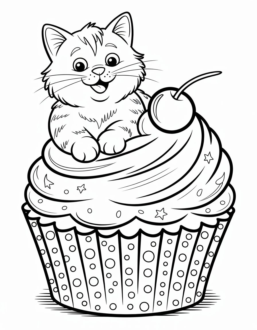 cupcake cat coloring page