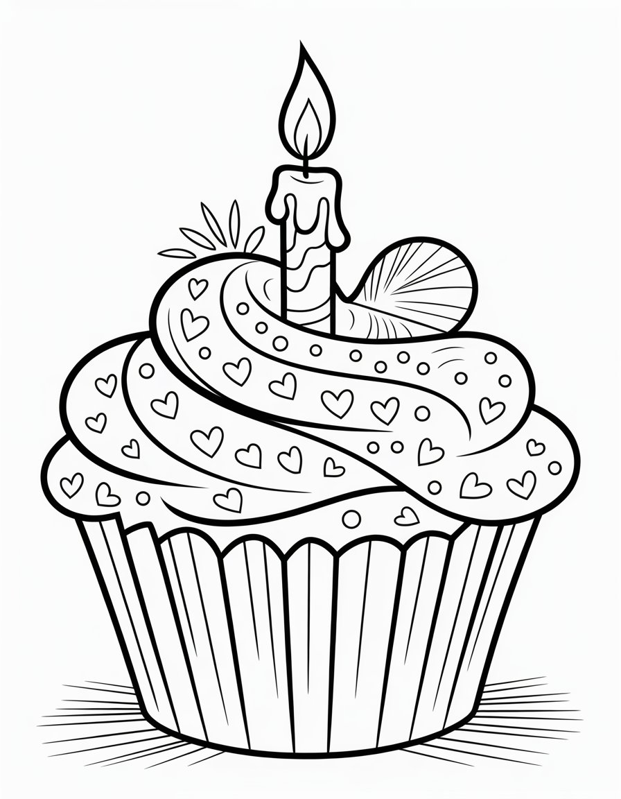 cupcake with candle coloring page