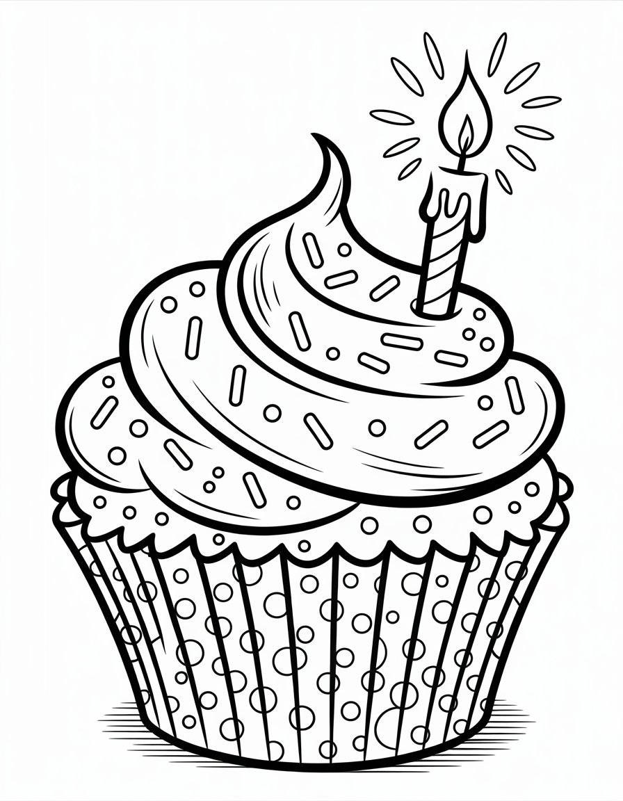 happy birthday cupcake coloring page