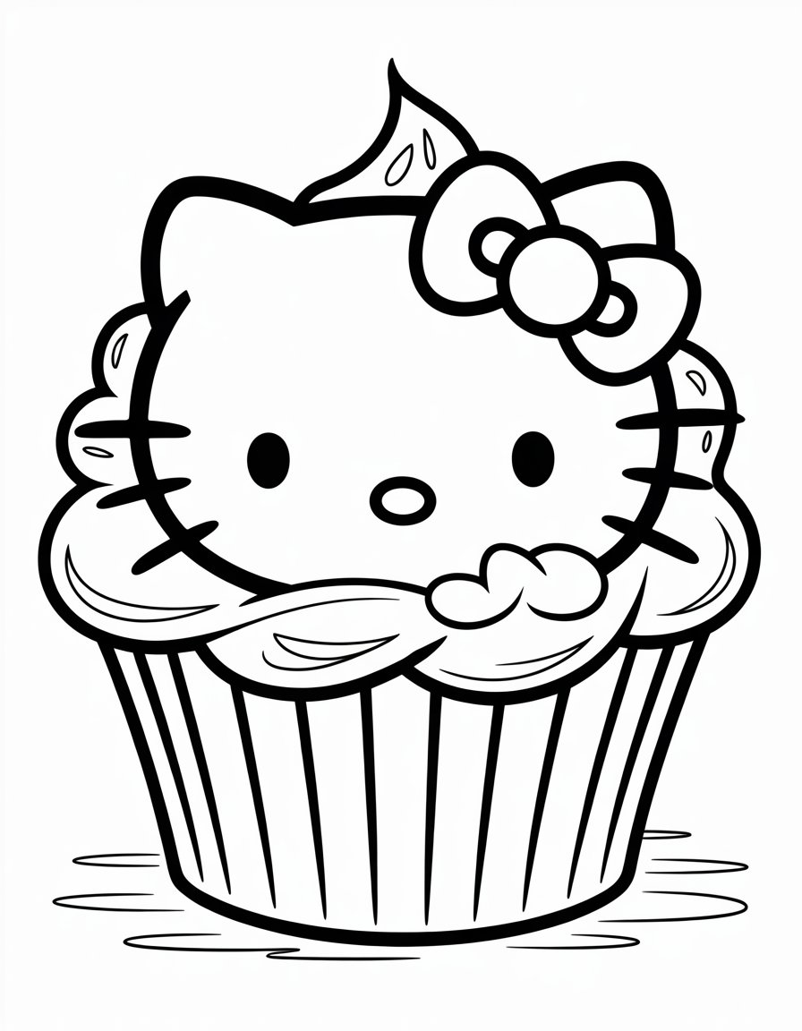 hello kitty cupcake coloring page