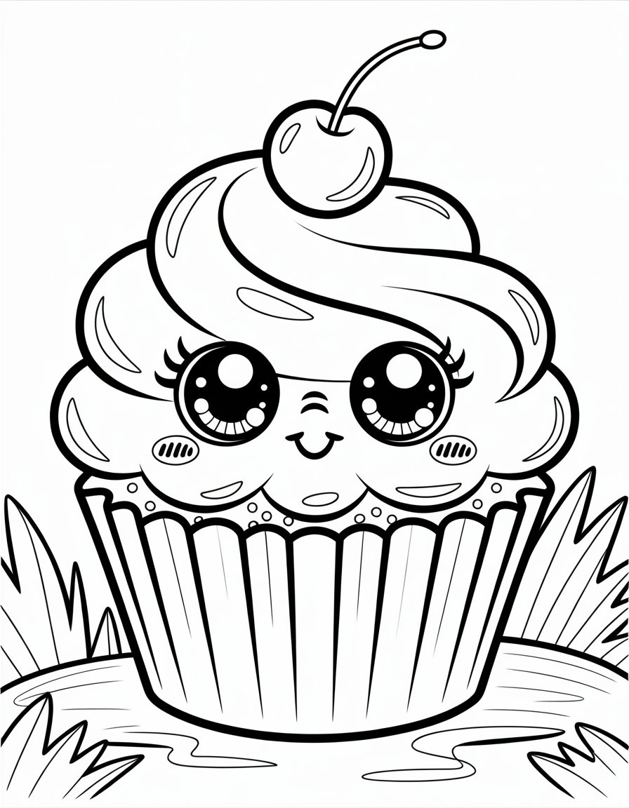 kawaii cupcake coloring page