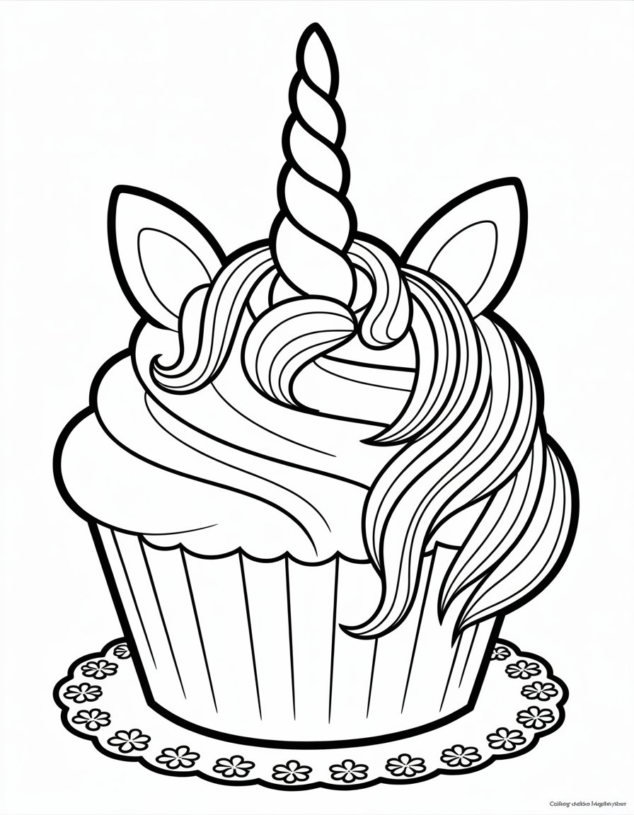 unicorn cupcake coloring page