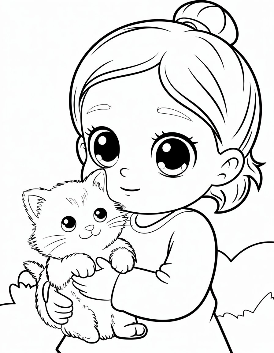 Chibi Girl with Kitten