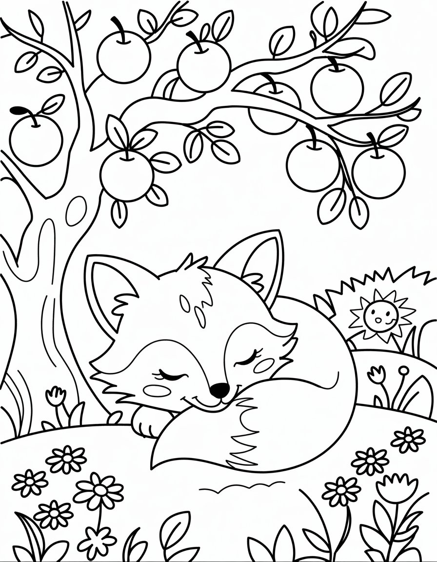 Sleepy Fox in a Flower Patch