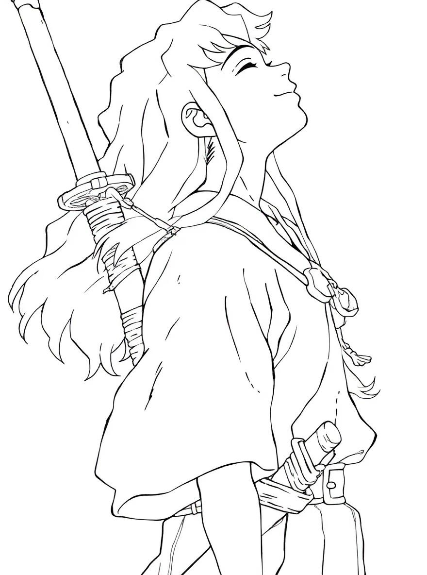 A happy character looking up coloring page