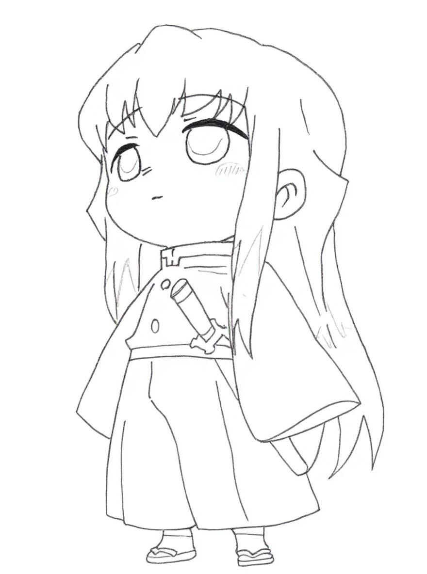 Chibi Muichiro rainy coloring page