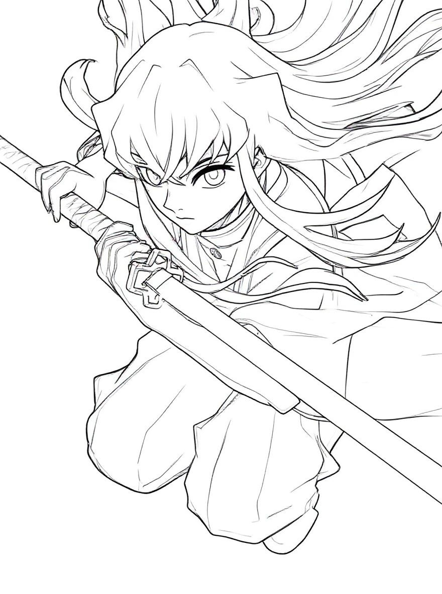Demon slayer fighting spirit coloring page