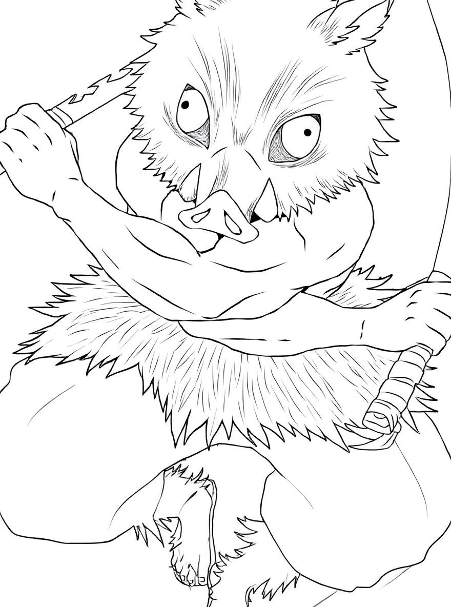Demon Slayer Inosuke dual swords coloring page