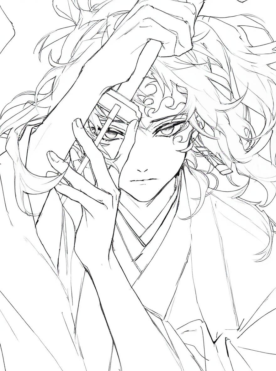 Demon slayer man with sword coloring page