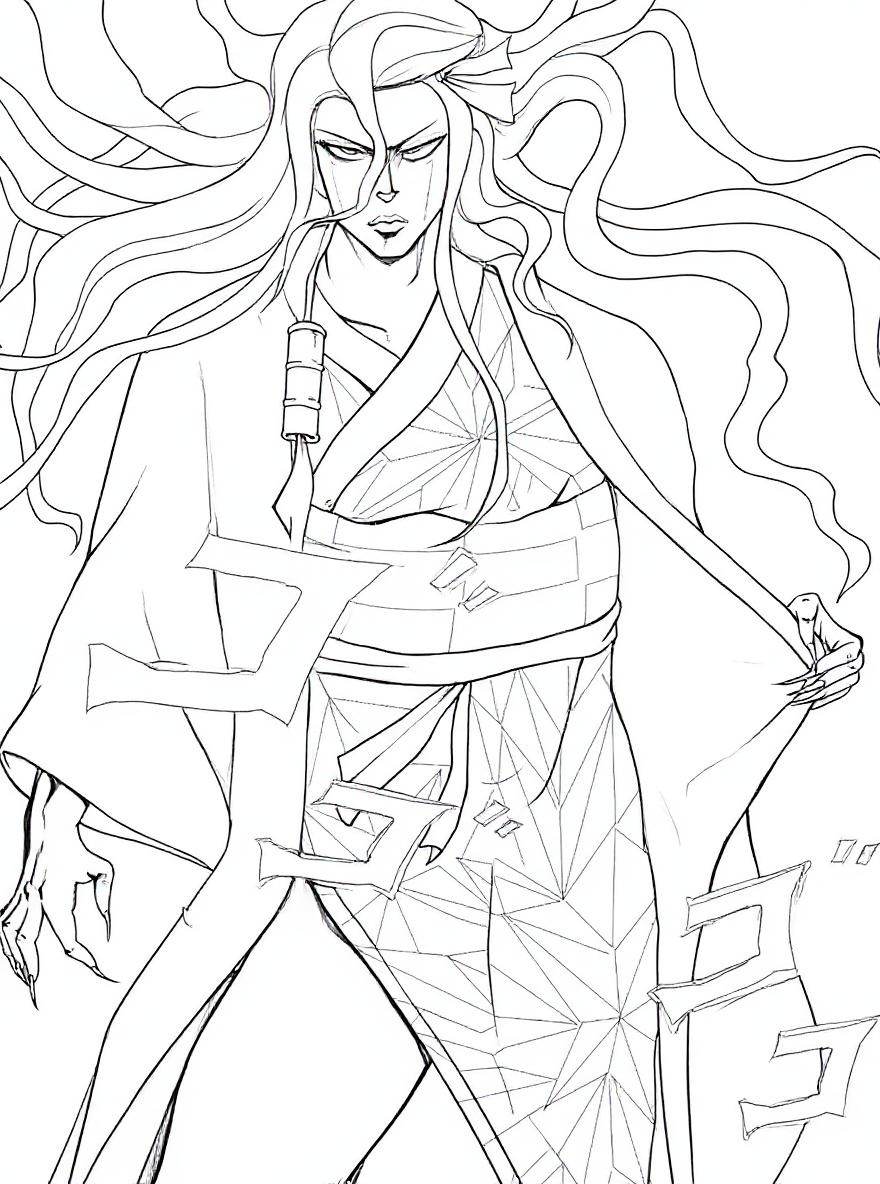 Demon Slayer Nezuko menacing stance coloring page
