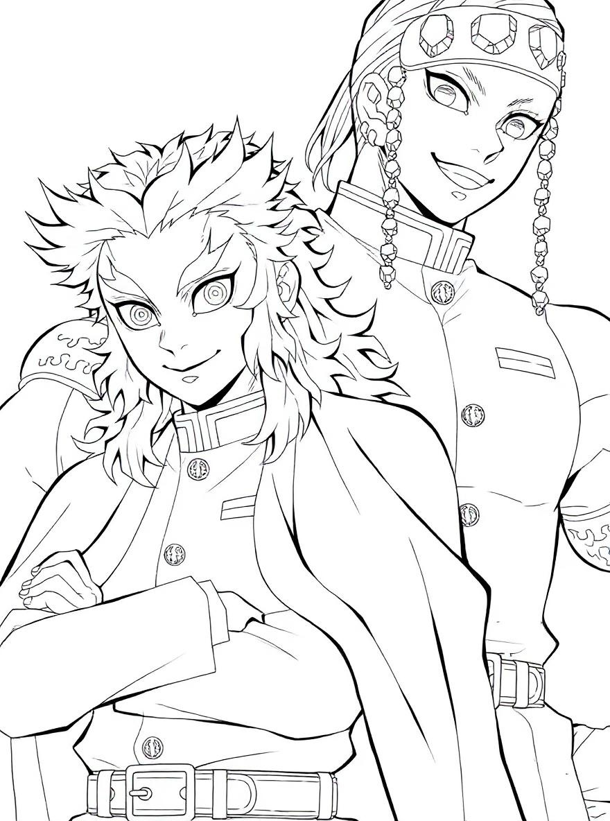 Demon Slayer Rengoku and Uzui coloring page