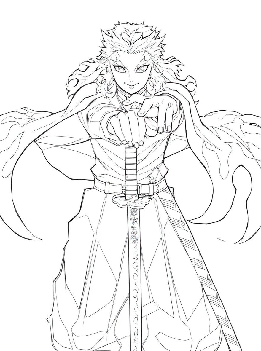 Demon slayer rengoku fire coloring page