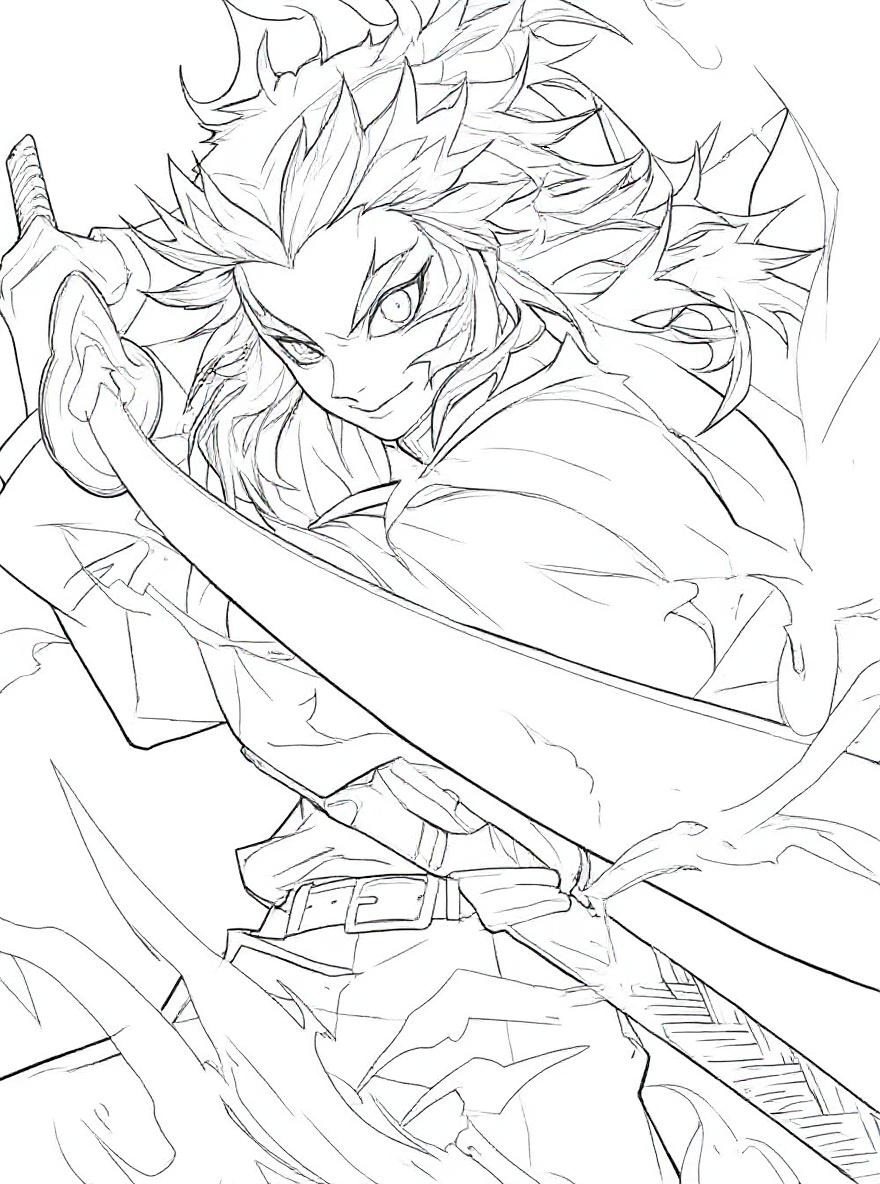Demon Slayer Rengoku fire sword coloring page