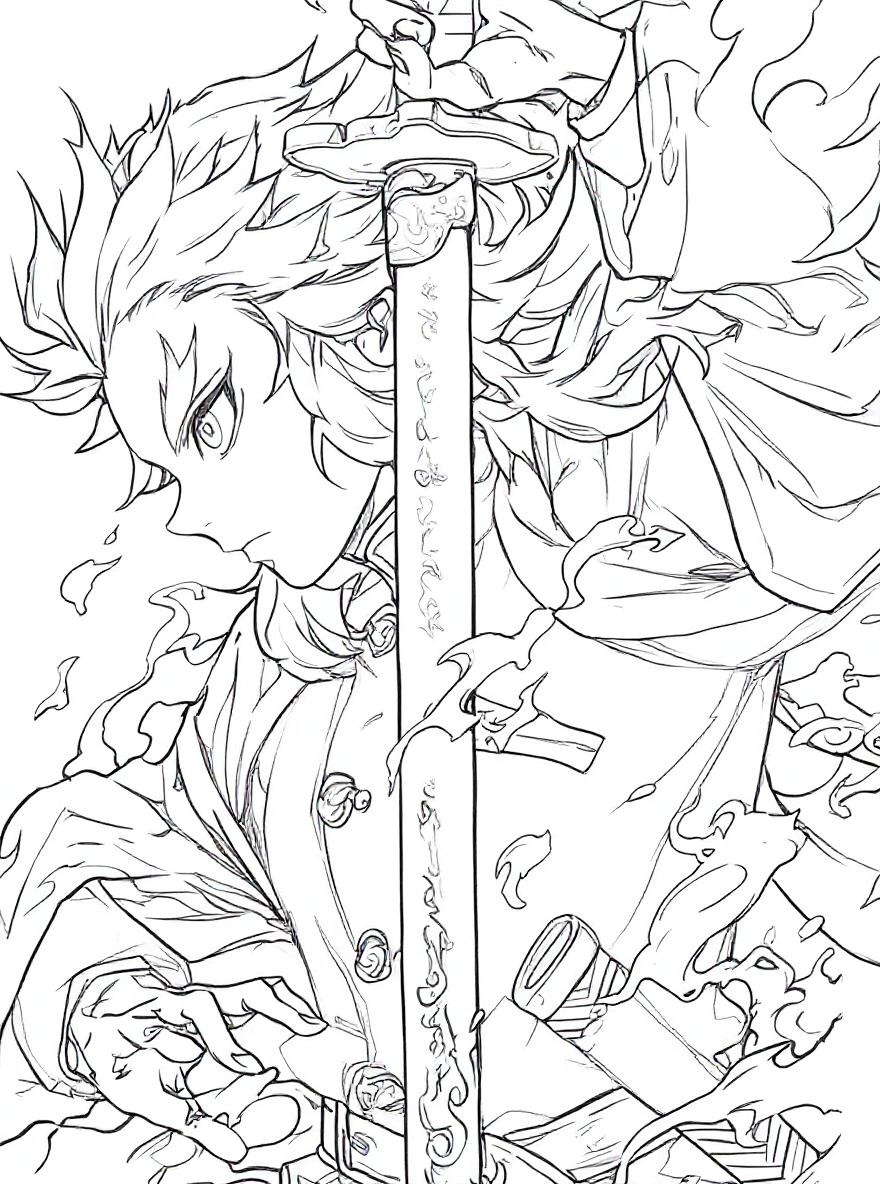 Demon slayer rengoku sword coloring page