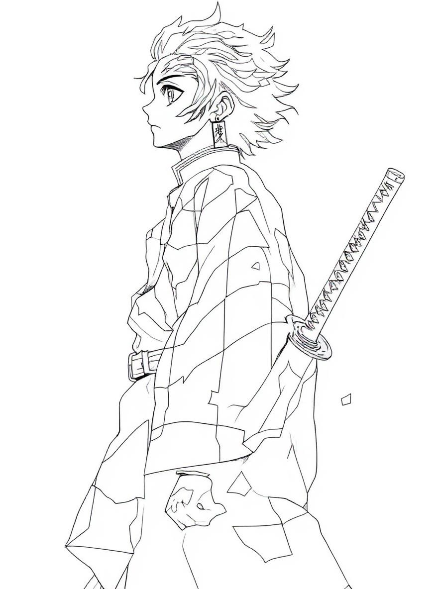 Demon Slayer Tanjiro standing coloring page