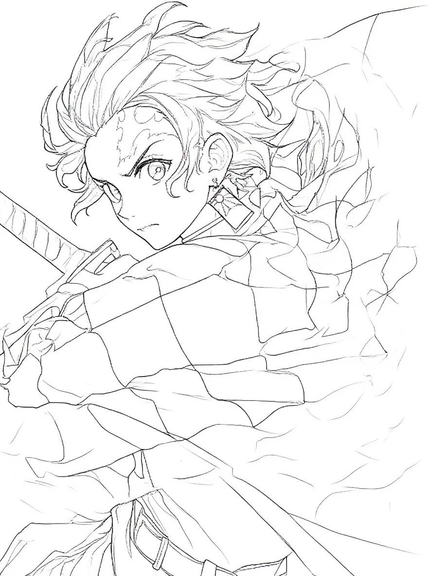 Demon Slayer Tanjiro water breathing coloring page