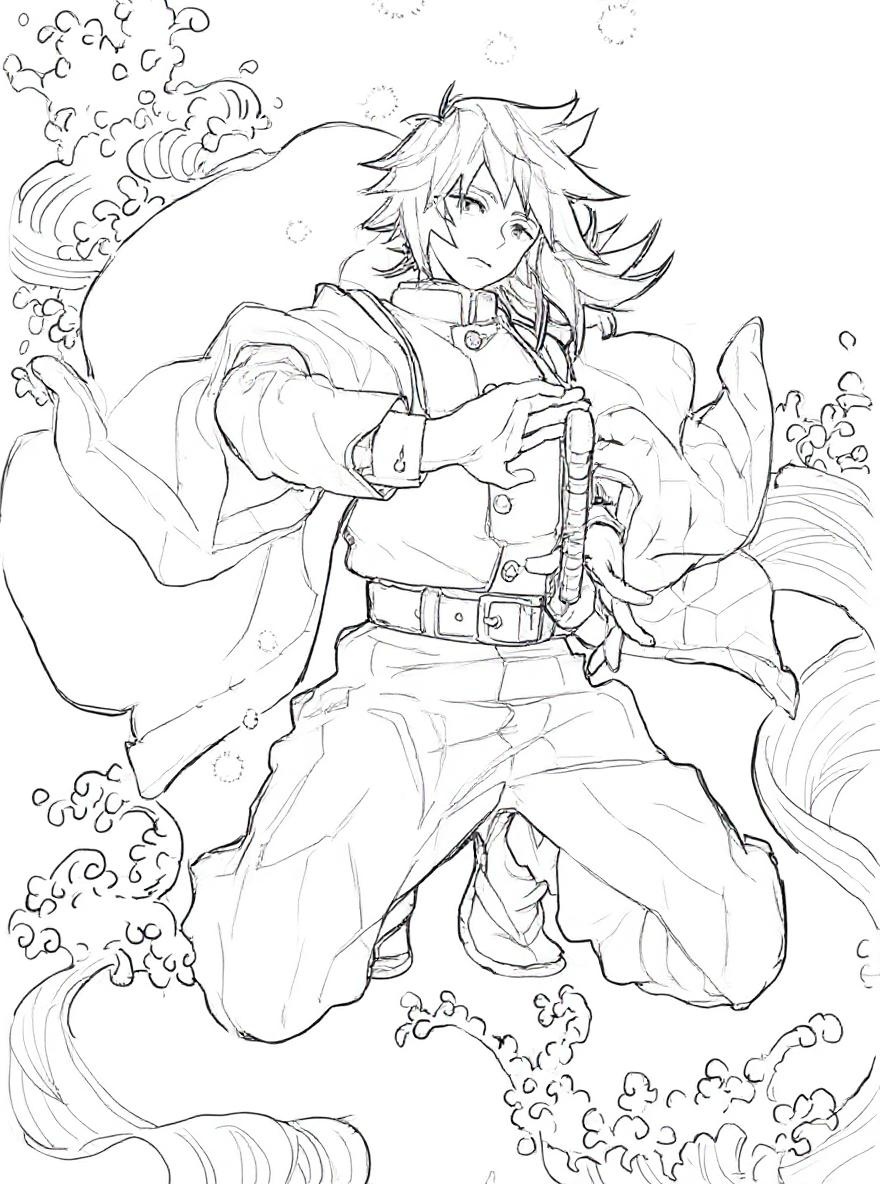 Demon slayer water pillar coloring page