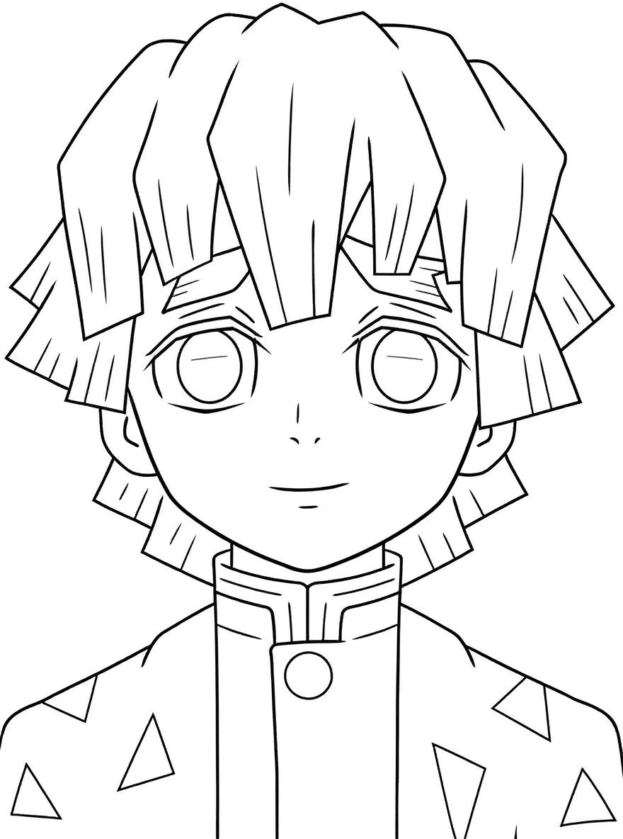 Demon slayer Zenitsu happy face coloring page
