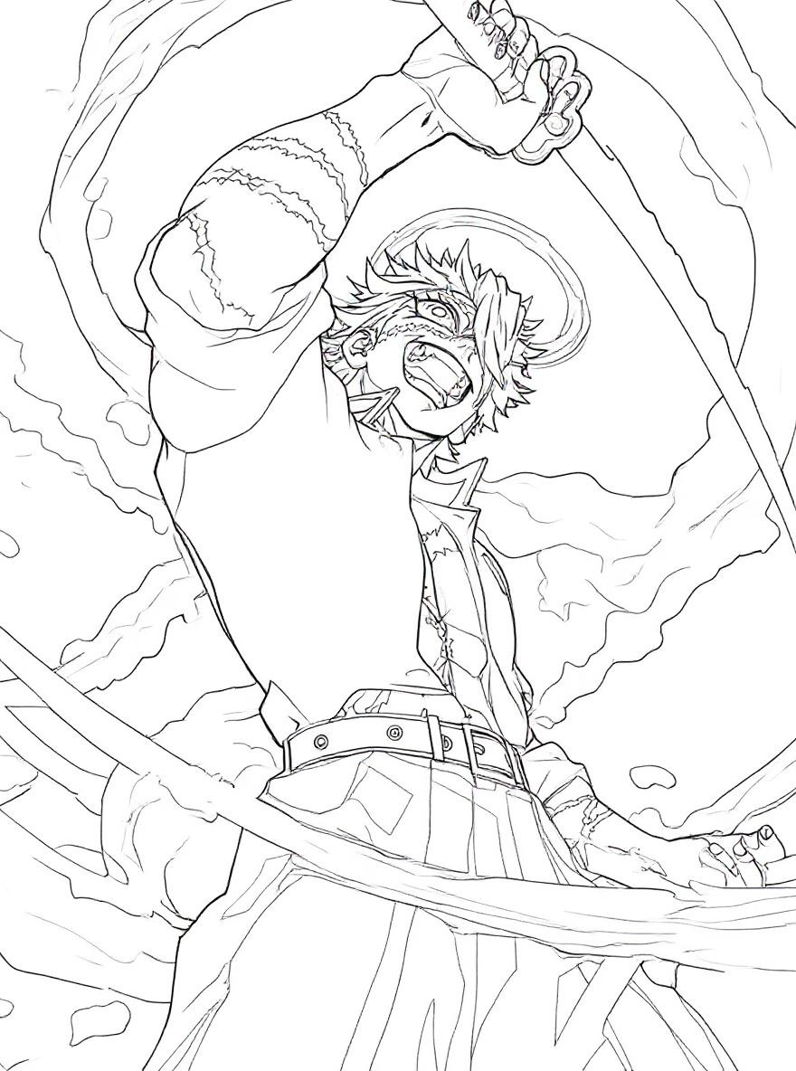 Sanemi shinazugawa fighting coloring page