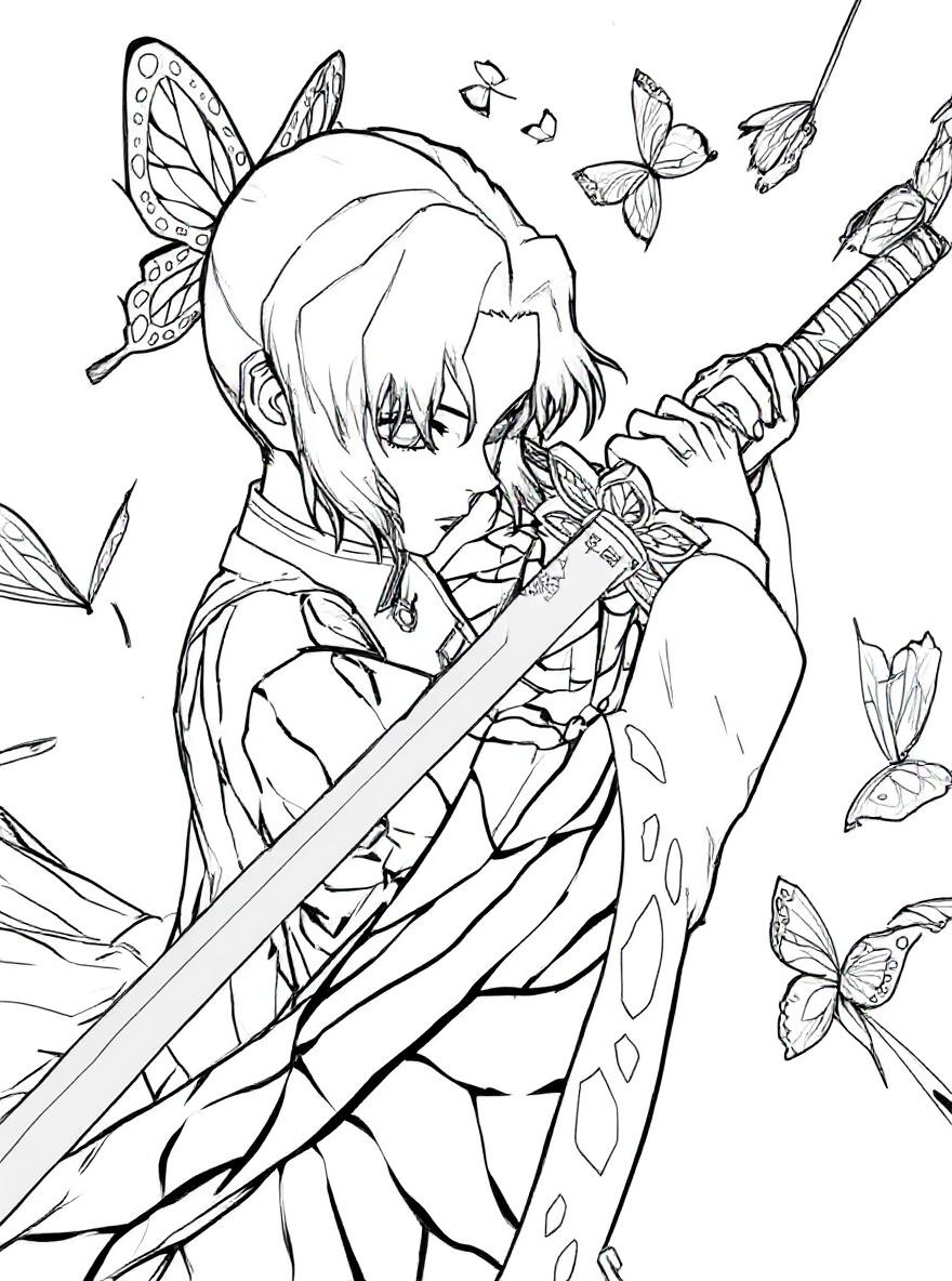 Shinobu Kocho with sword coloring page
