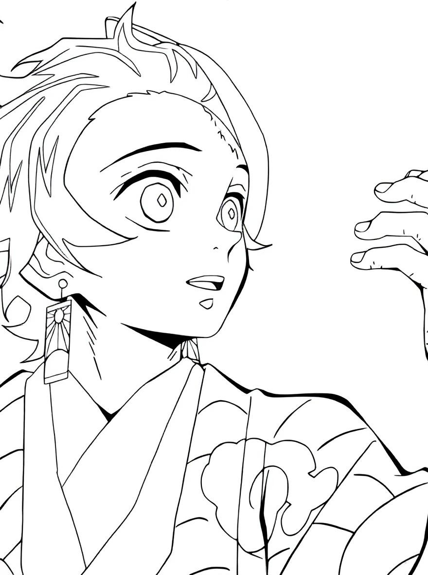 Tanjiro at the wisteria tree coloring page