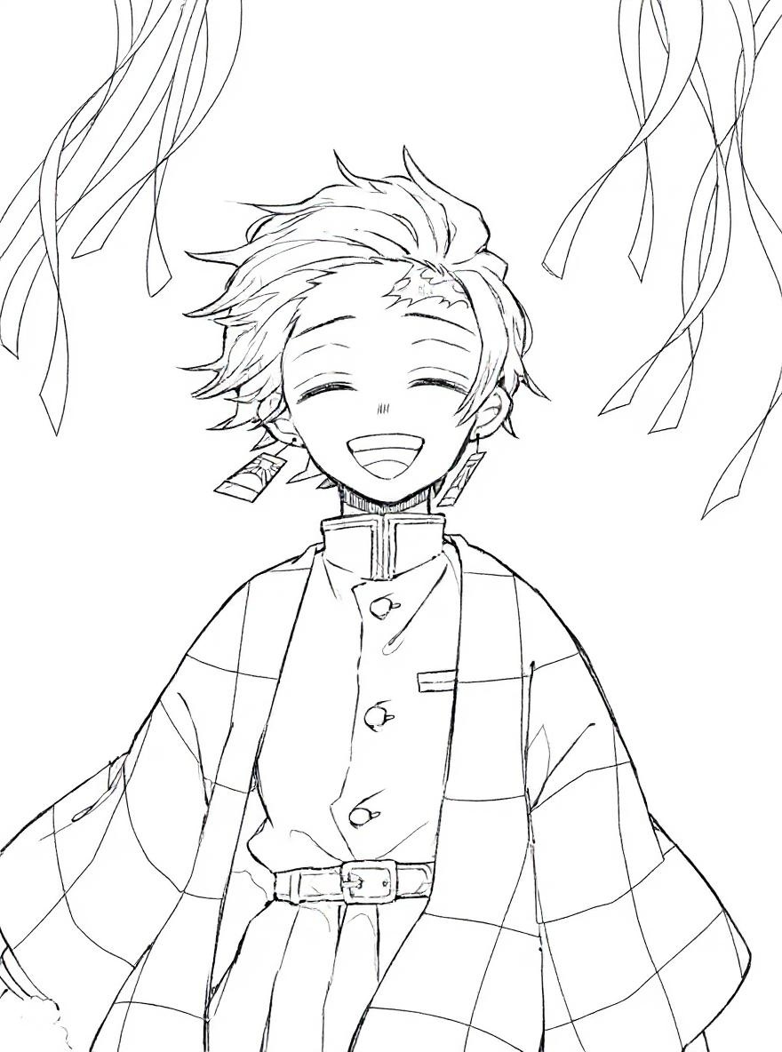 Tanjiro smiling coloring page