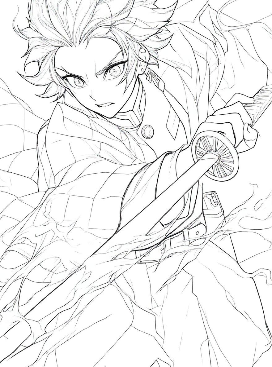 Tanjiro with his sword coloring page