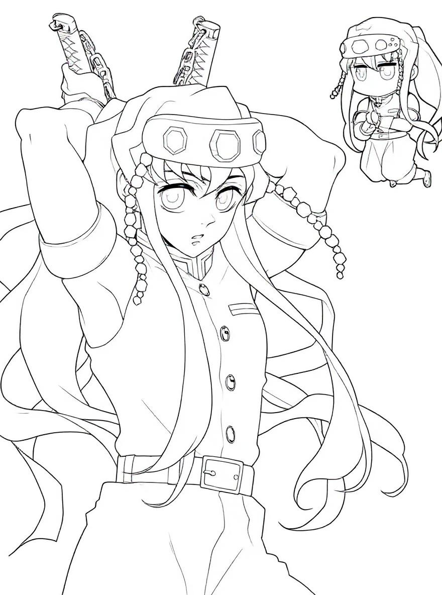 Tengen Uzui in action coloring page