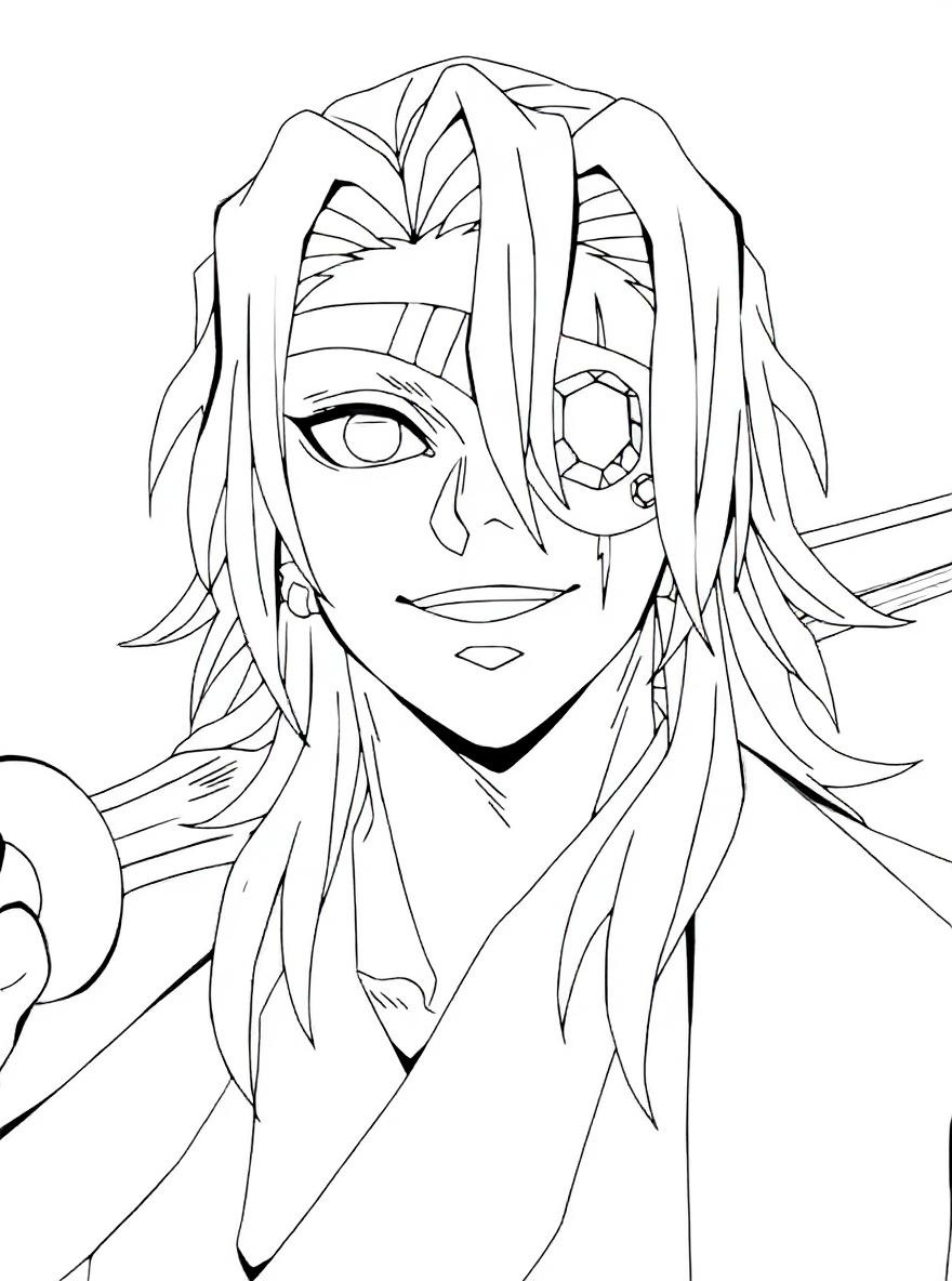Tengen Uzui smiling coloring page