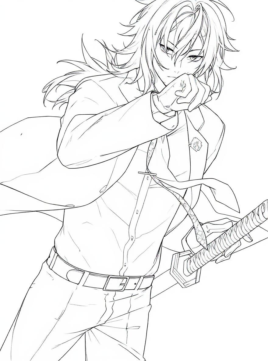 Tomioka Giyuu in a suit coloring page