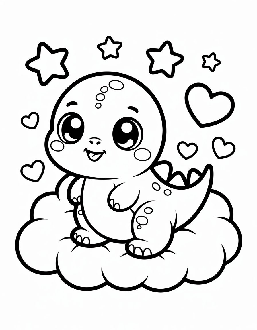 cute kawaii dinosaur coloring page