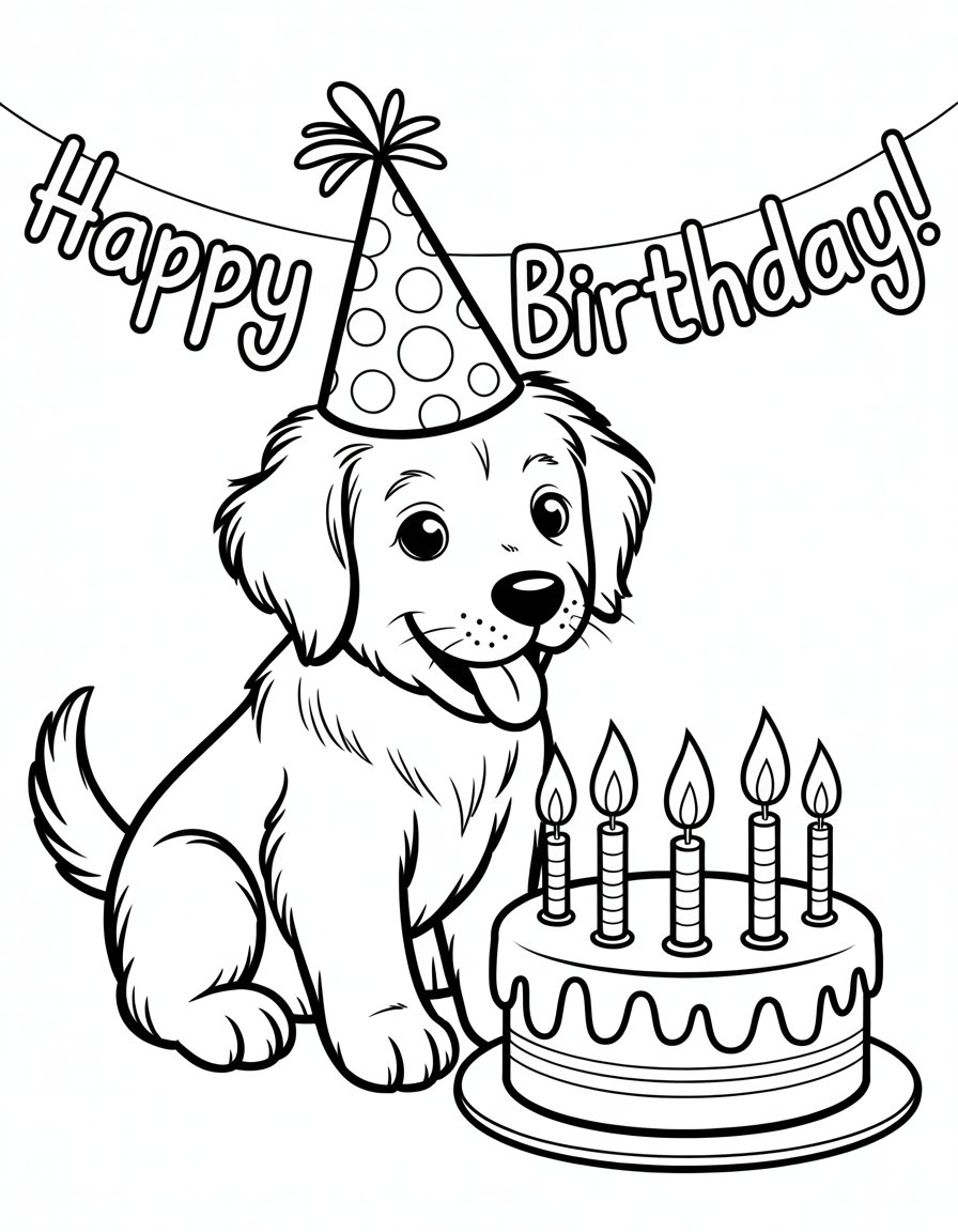 birthday dog coloring page