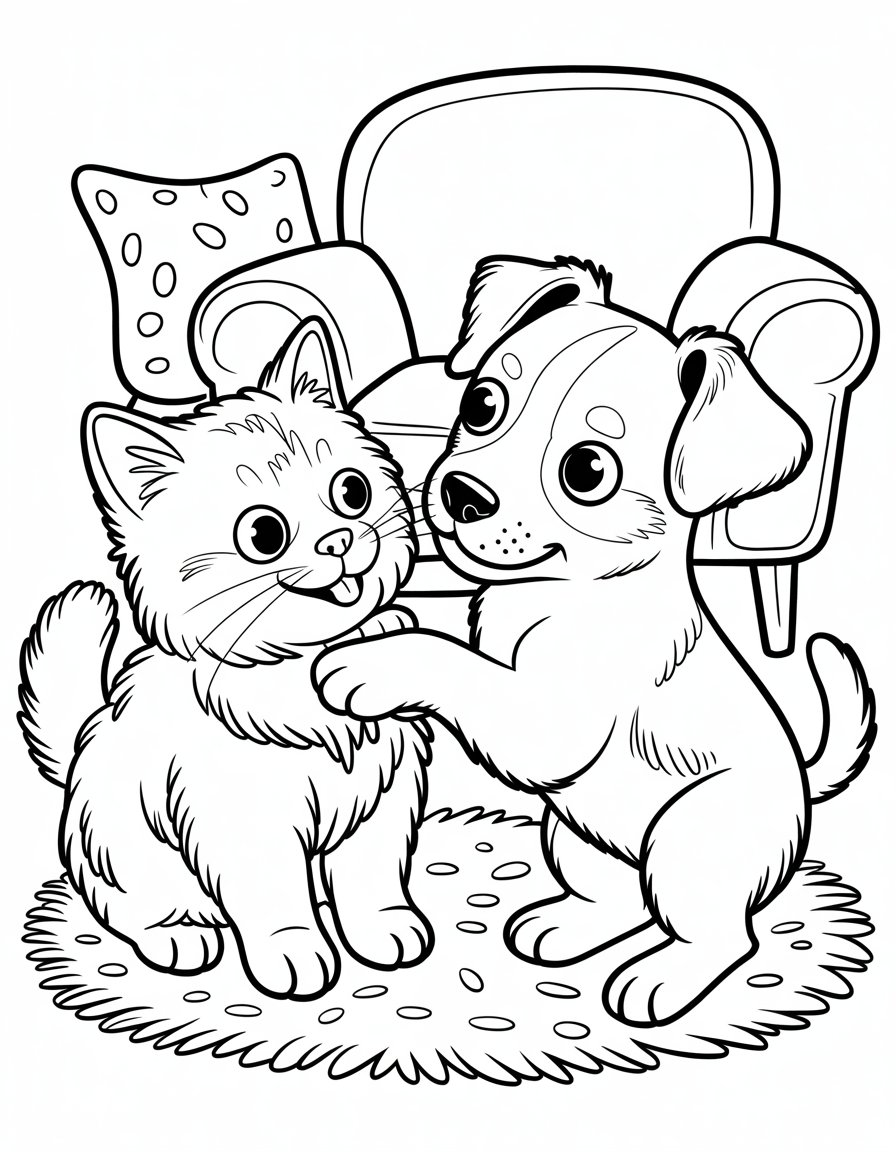 cat and dog coloring page