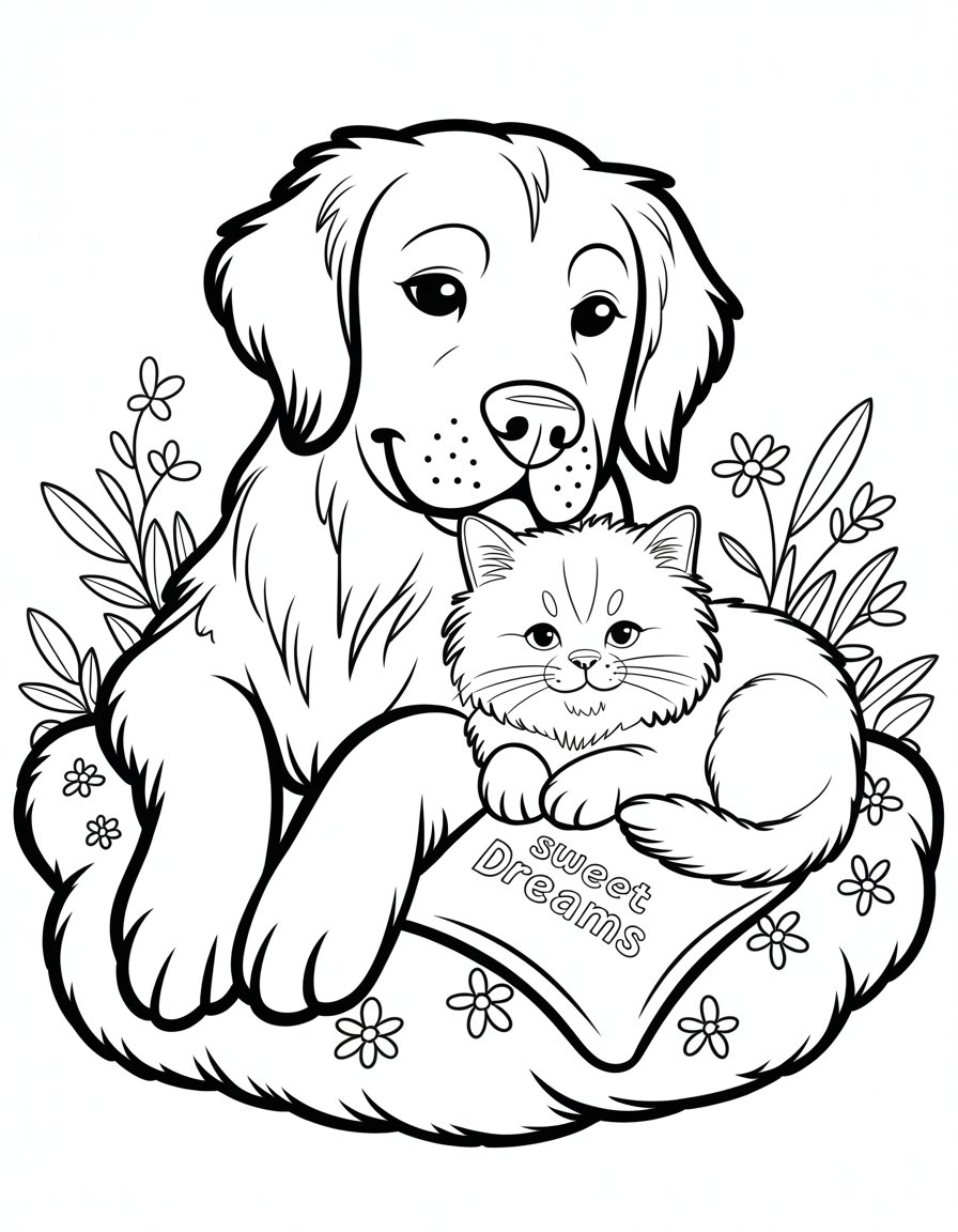 cute dog and cat coloring page