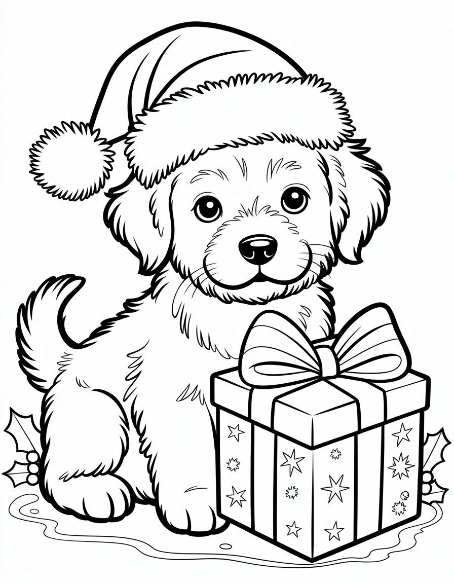 cute dog christmas puppy coloring page