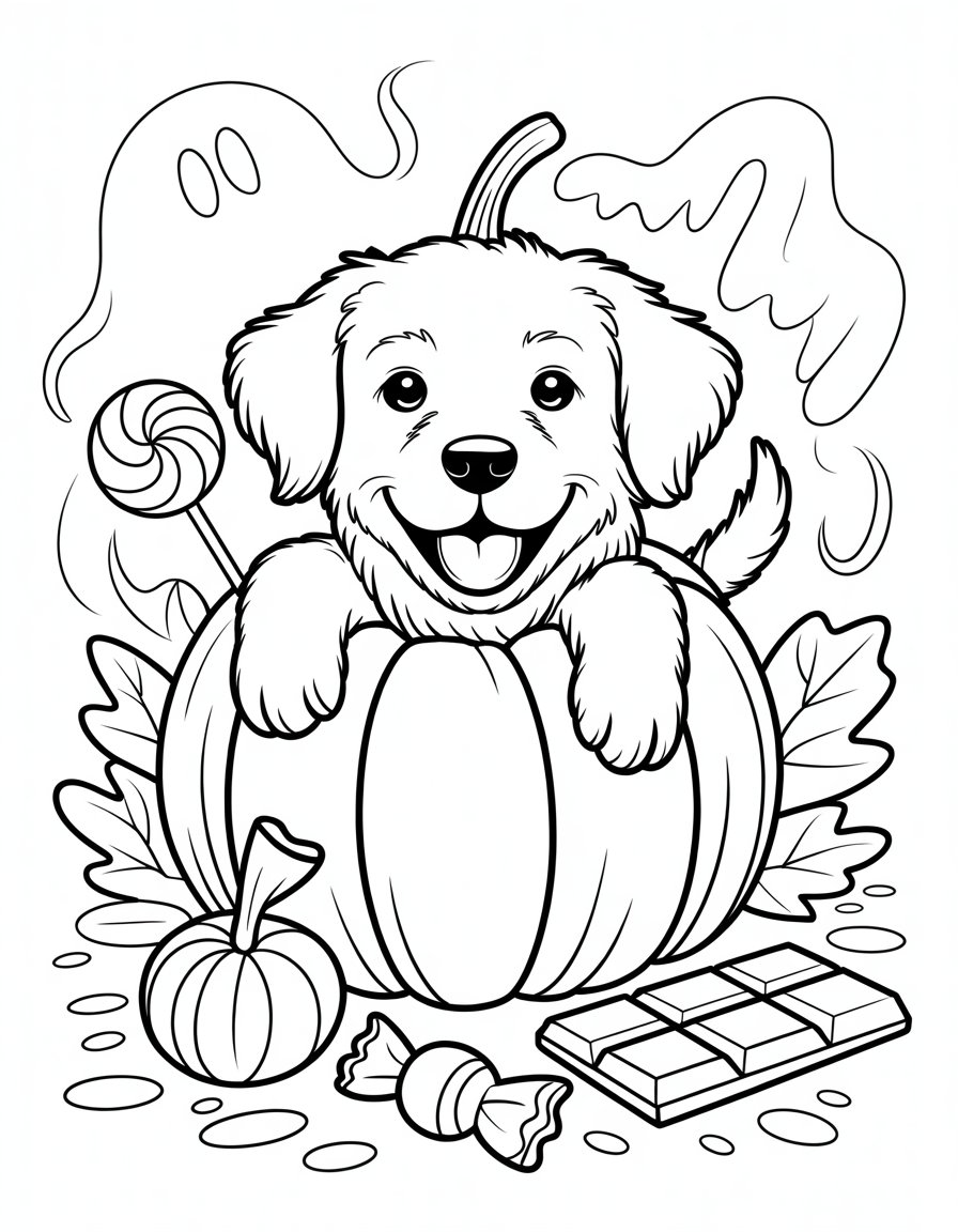 cute dog halloween coloring page