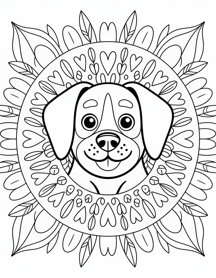 cute dog mandala coloring page